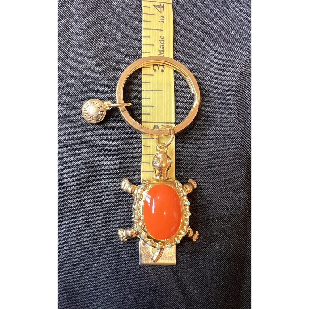 J.Crew Turtle Gold-tone Key Ring Chain Orange & Turquoise Enamel - Picture 3 of 3